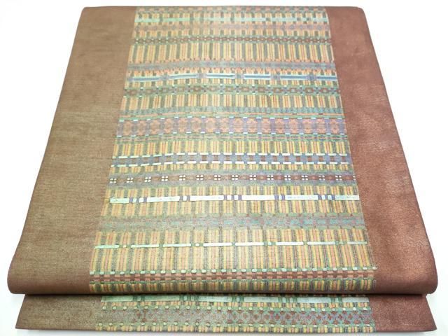 平和屋着物 全通柄袋帯 紬地 横段文 正絹 CAAY2487hy