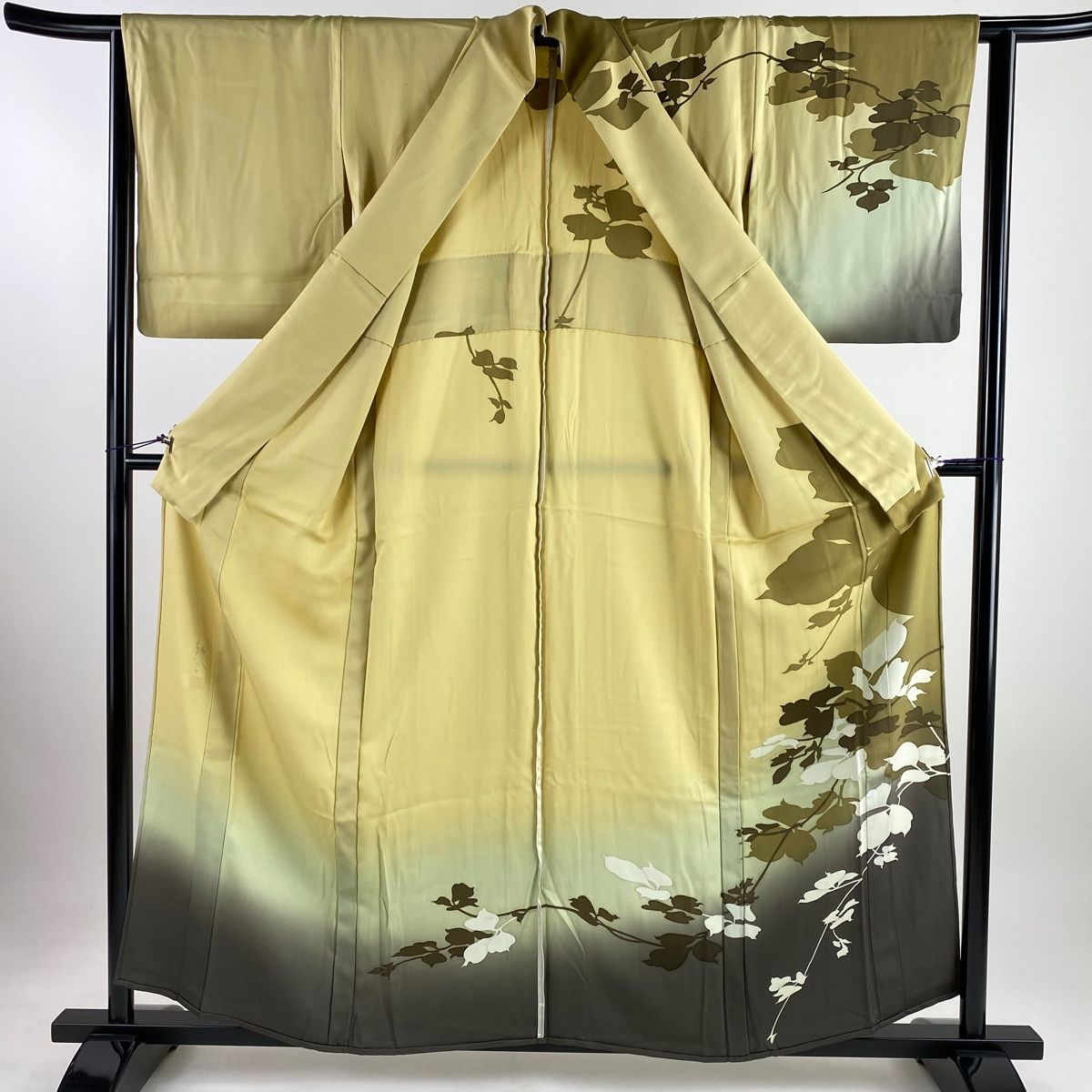 訪問着 身丈158.5cm 裄丈63cm S 単衣 丹下雄介 落款 葉柄 シルエット 