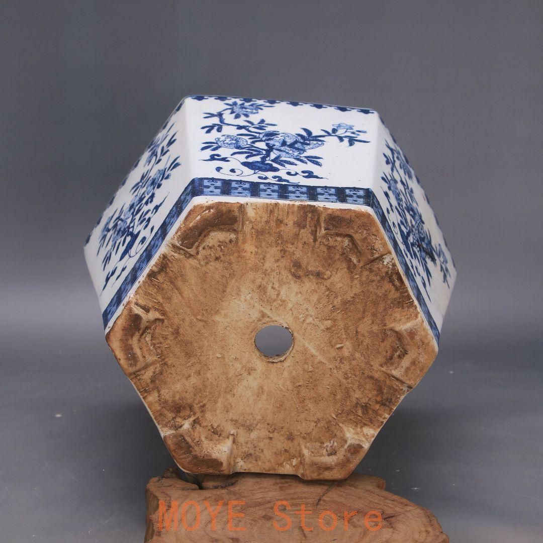 花鳥図紋 六稜鉢 盆栽鉢 多肉植物 植木鉢小品大品盆栽鉢 陶器鉢 青花満工六方鉢 盆栽鉢 植木鉢 多肉植物鉢 小品盆栽鉢 山野草鉢