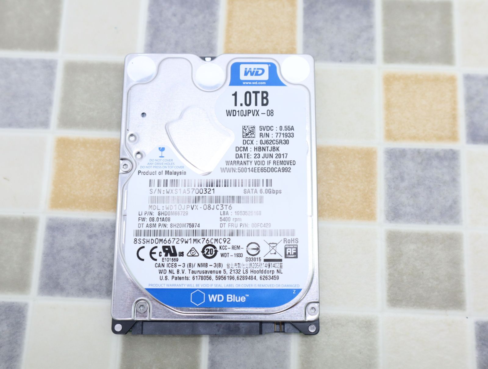 ∠ 1.0TB HDD｜2.5インチ SATA 内蔵型 ハードディスク｜Western Digital ウェスタンデジタル WD10JPVX ｜ フォーマット済 O1423