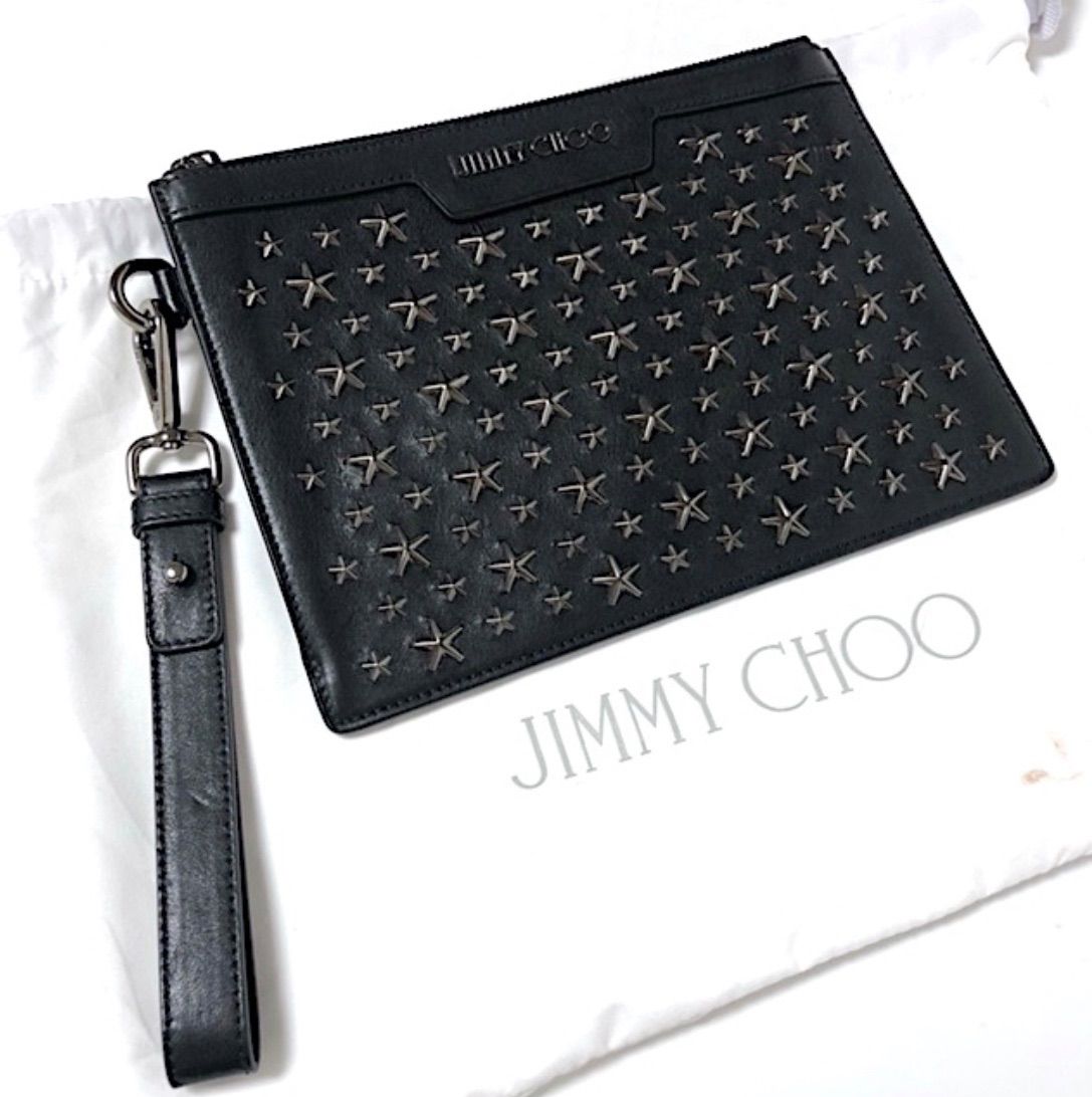 【美品】ジミーチュウ クラッチバッグ　スター スタッズ レザー ゴールド 美品】ジミーチュウ クラッチバッグ スター スタッズ レザー ゴールド