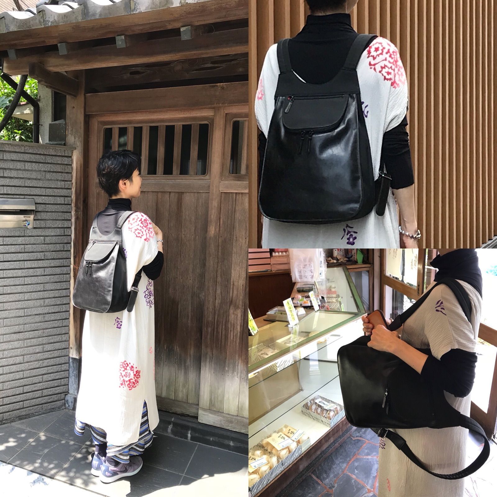 「カーキ」レザーコンビ蔵前街歩きリュック☆牛革☆日本製☆美品☆再お値下げ中 リュックサック 蔵前街歩きリュック レザーコンビ リュック 本革