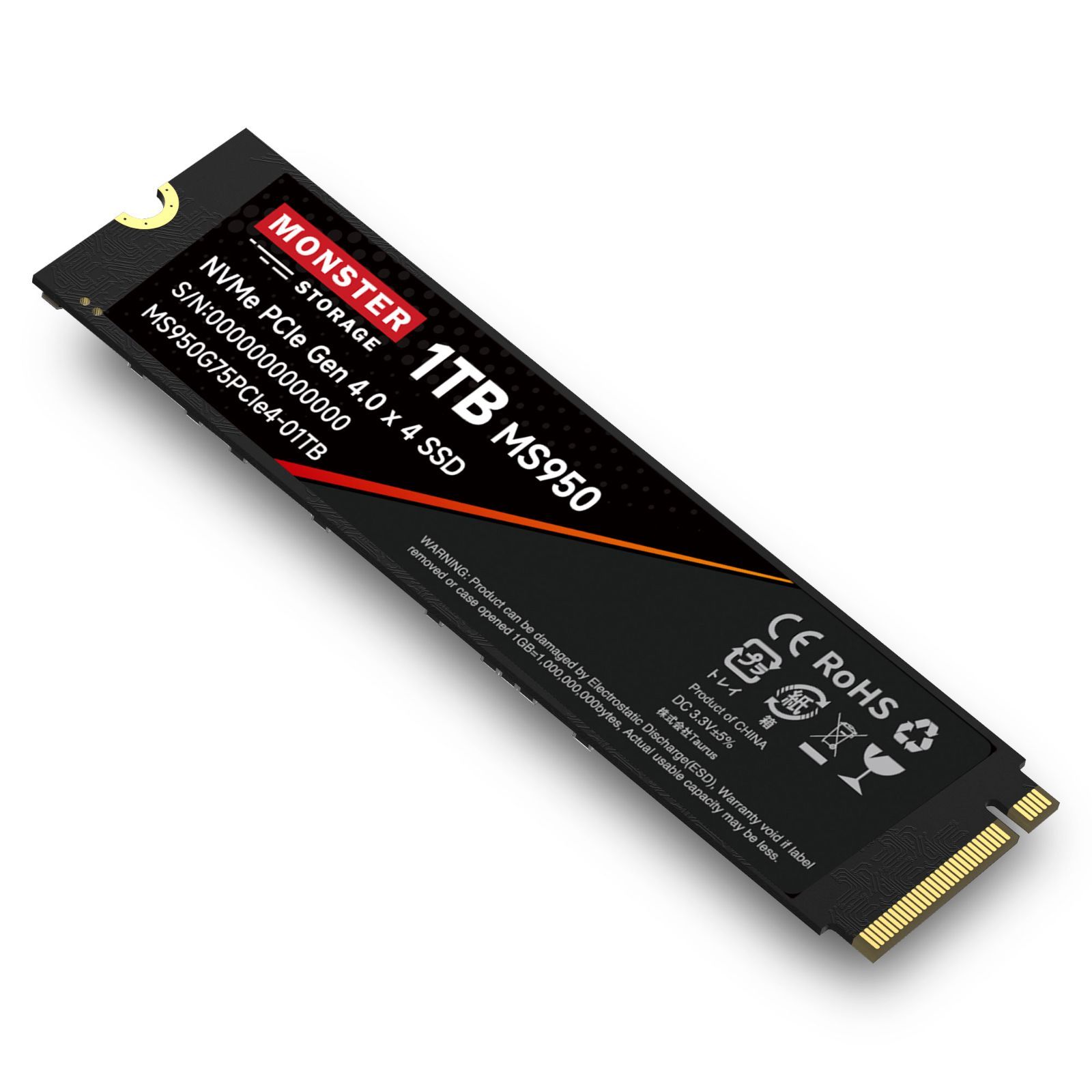 Monster Storage 1TB NVMe SSD Gen 4×4 最大読込: 7,400MB/s 最大書き