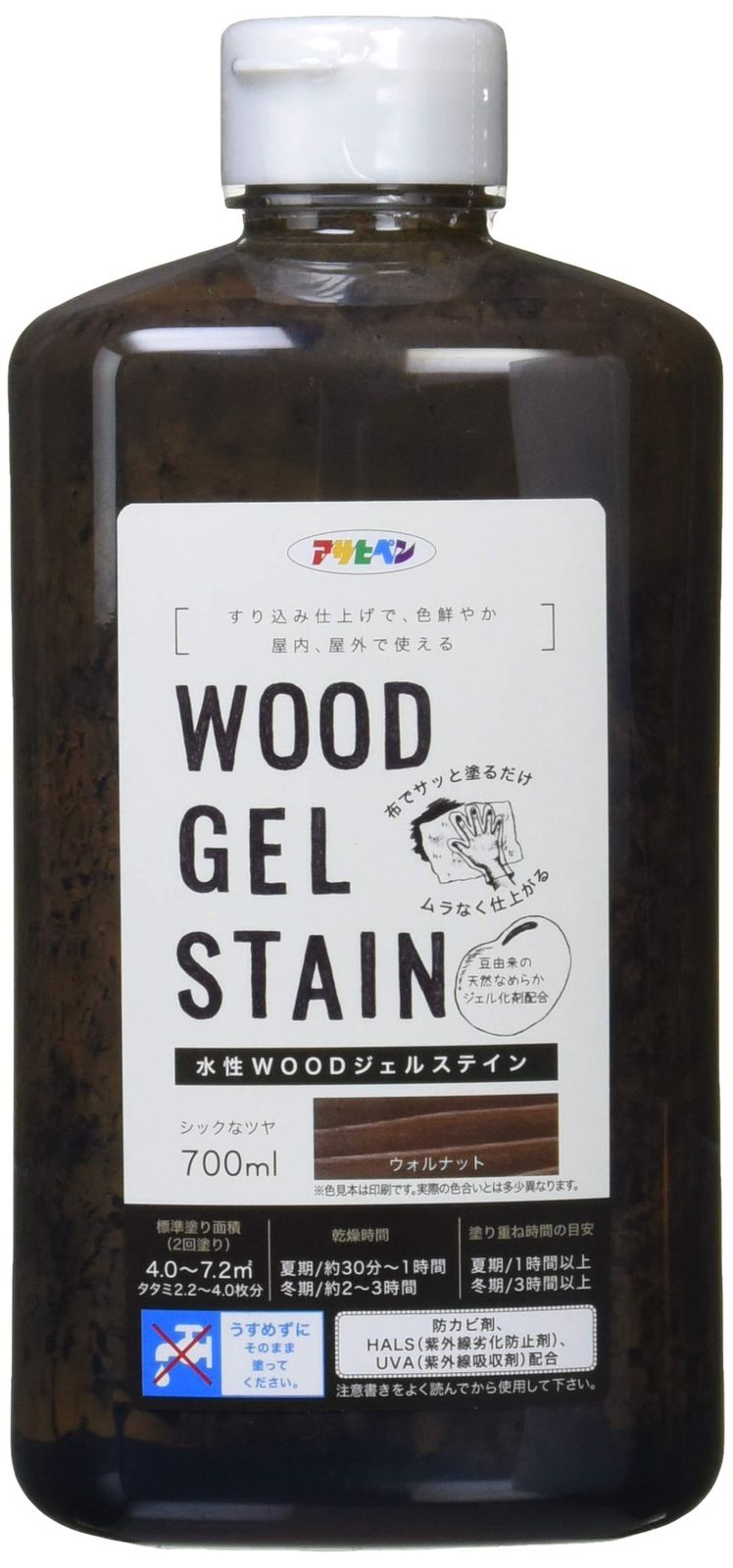 アサヒペン 塗料 ペンキ 水性WOODジェルステイン 700ml ウォルナット 水性 ジェルタイプ 半艶 ステイン仕上げ 低臭 屋外使用可 防腐 防カビ 耐候性 紫外線吸収剤 紫外線劣化防止剤配合 日本製