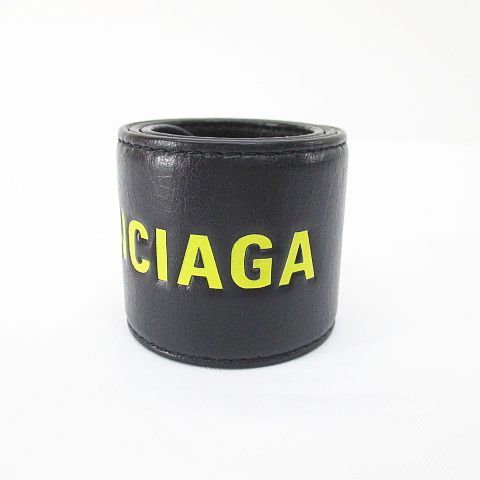 BALENCIAGA ブラックレザーバングル　ブレスレット　リストバンド バレンシアガ BALENCIAGA レザー パッチンブレス バンド ブレスレット
