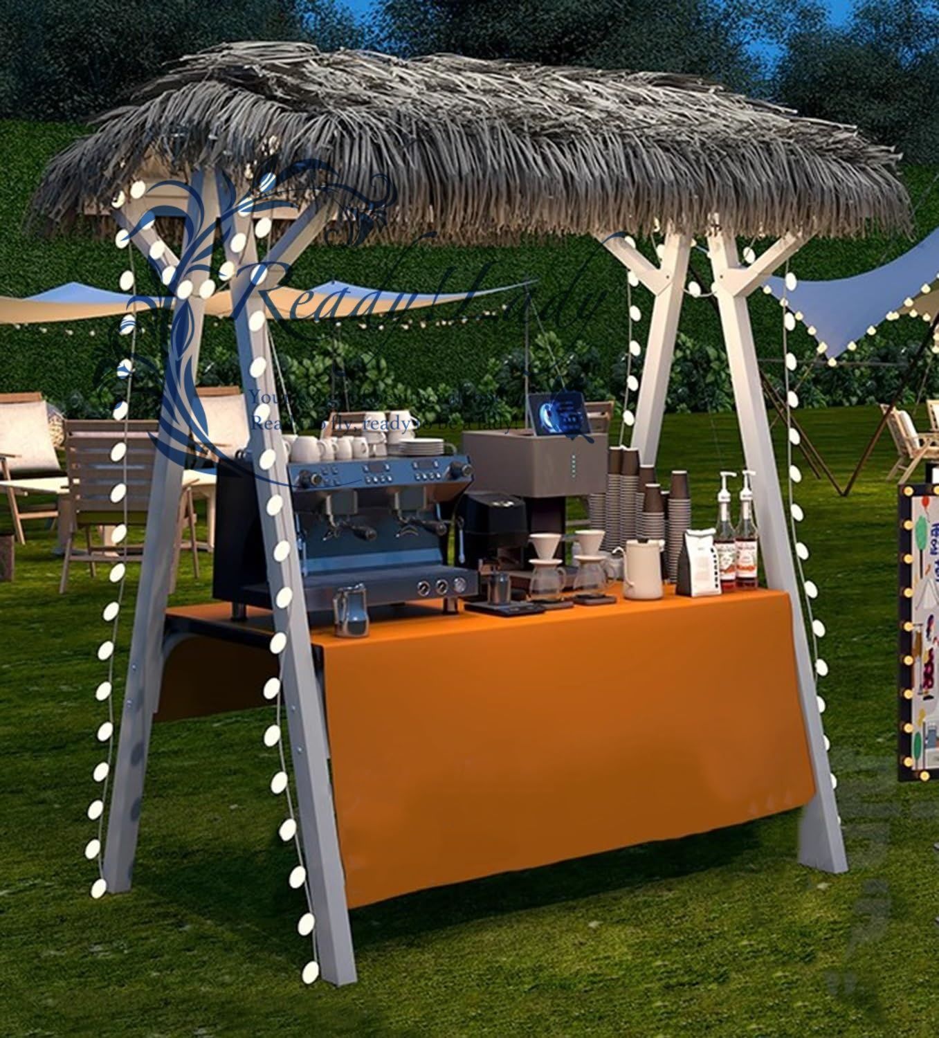 屋台 PE茅葺き屋根付き折りたたみ式マーケットストール ストリートフードウェディングに最適な軽量ポータブルベンダーブース 白いクッキービュッフェディスプレイスタンド Width 150cm