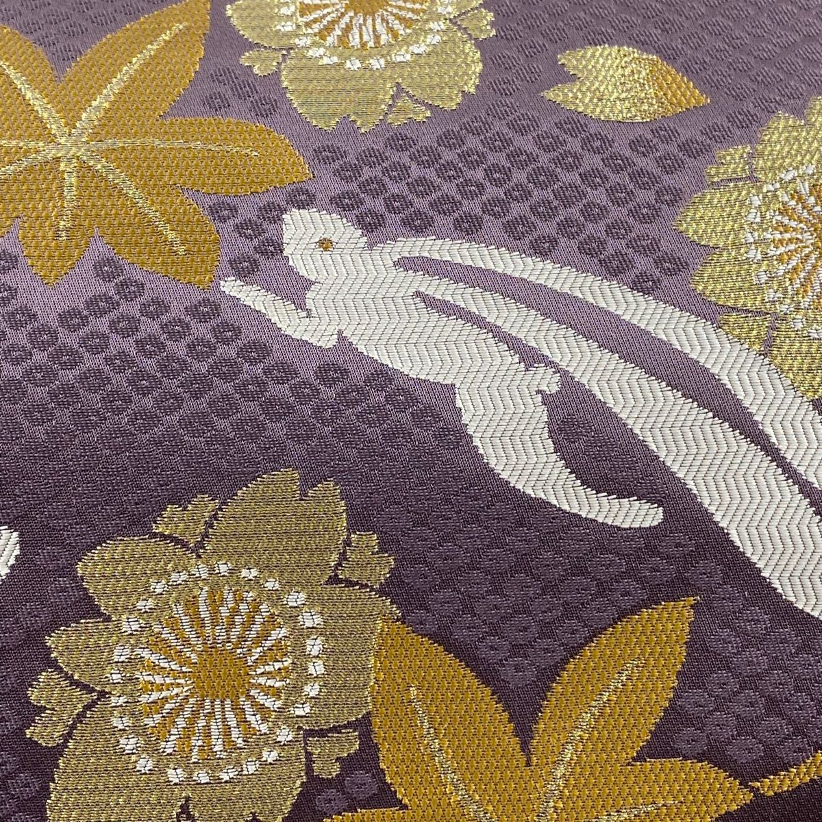 ホリヒロシ 手描き 「花摘みうさぎ」 九寸名古屋帯 金彩 銀彩 ちりめん