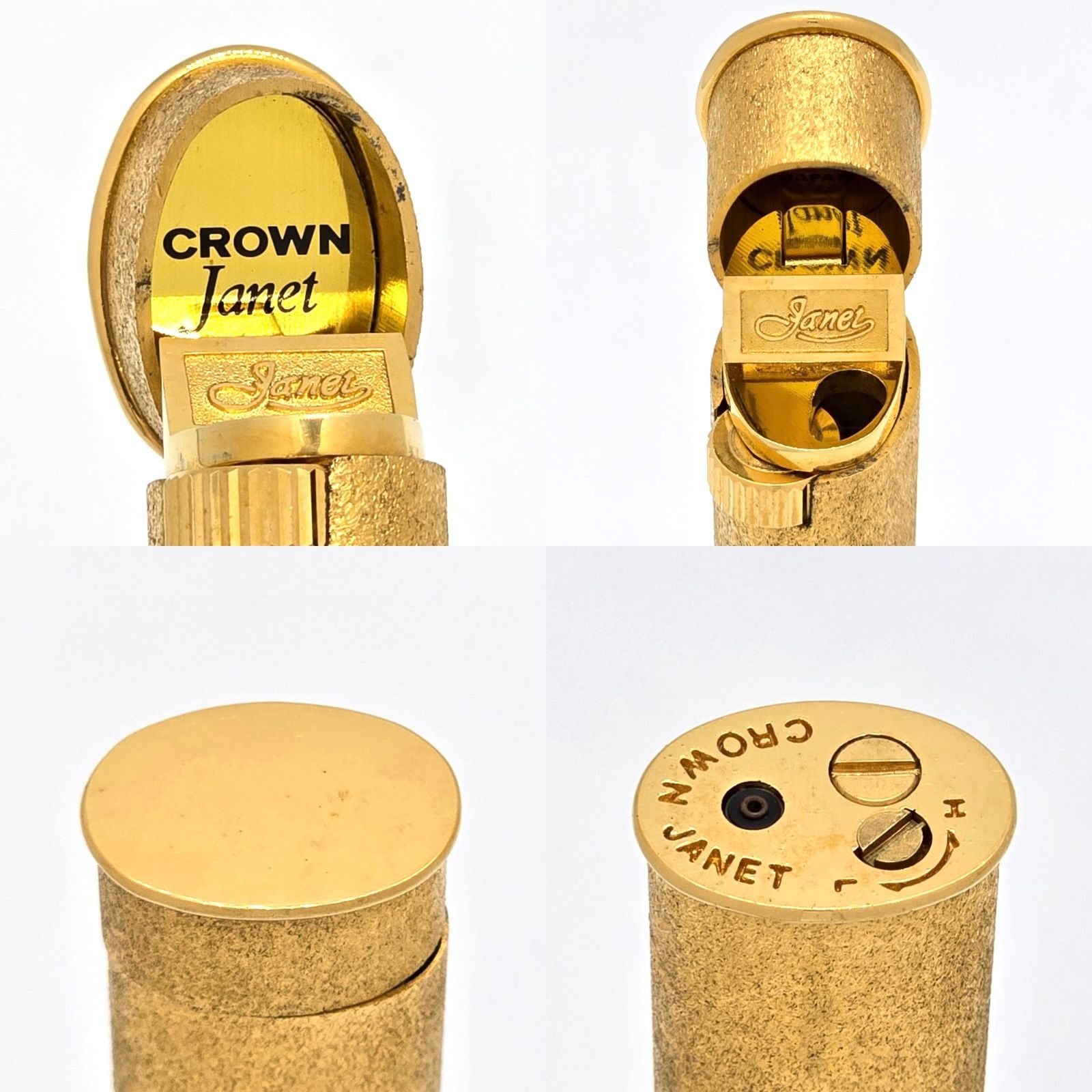 CROWN クラウン JANET ジャネット ガスライター ゴールド メタル 砂目加工 蔦の彫刻 着火未 現状品 ケース 63.9g レトロ ヴィンテージライター WWW_KANDAIZUMI_COM
