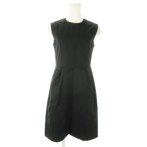 ヨーコチャン YOKO CHAN ワンピース ミニ クルーネック ノースリーブ コットン ハリ感 タック 38 M 黒 ブラック |AO17 GY19