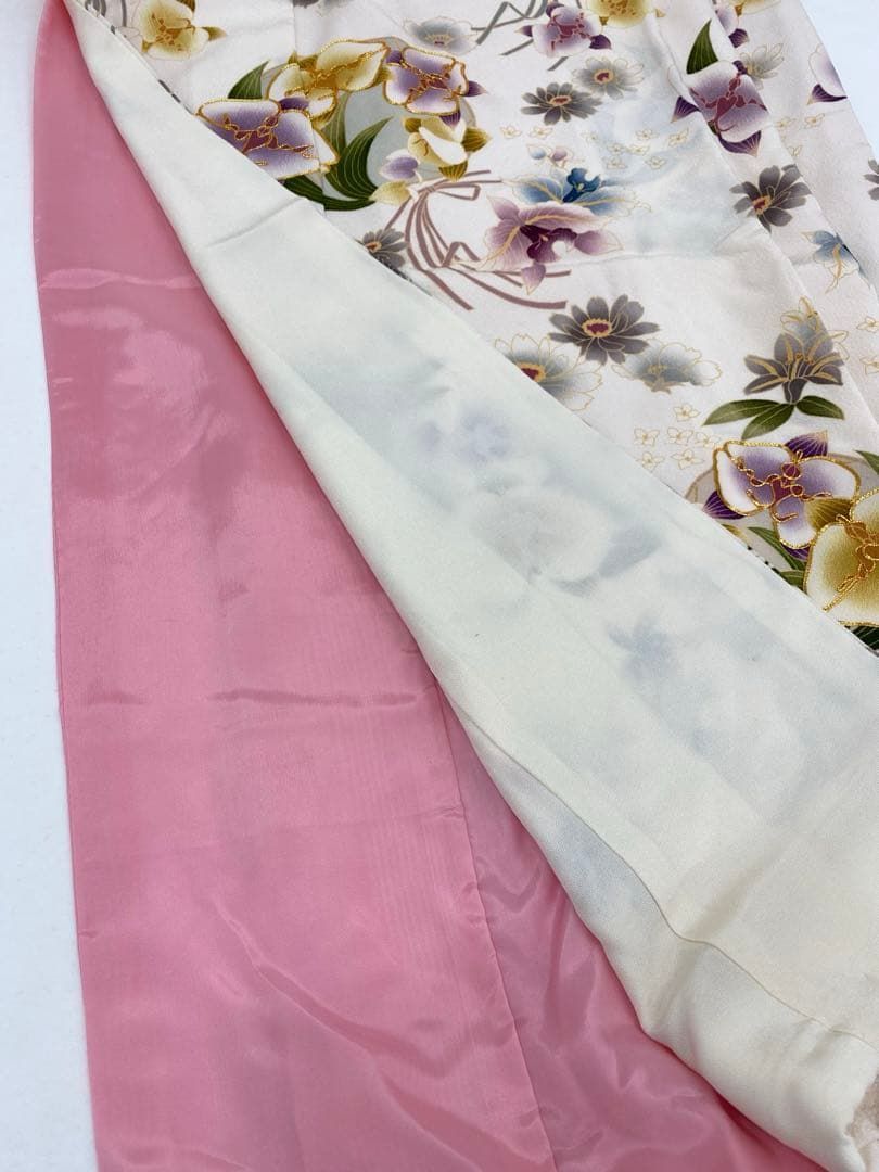 引き振袖 婚礼 花嫁用 金駒 蘭 比翼付き 正絹 身丈207cm 躾糸付き