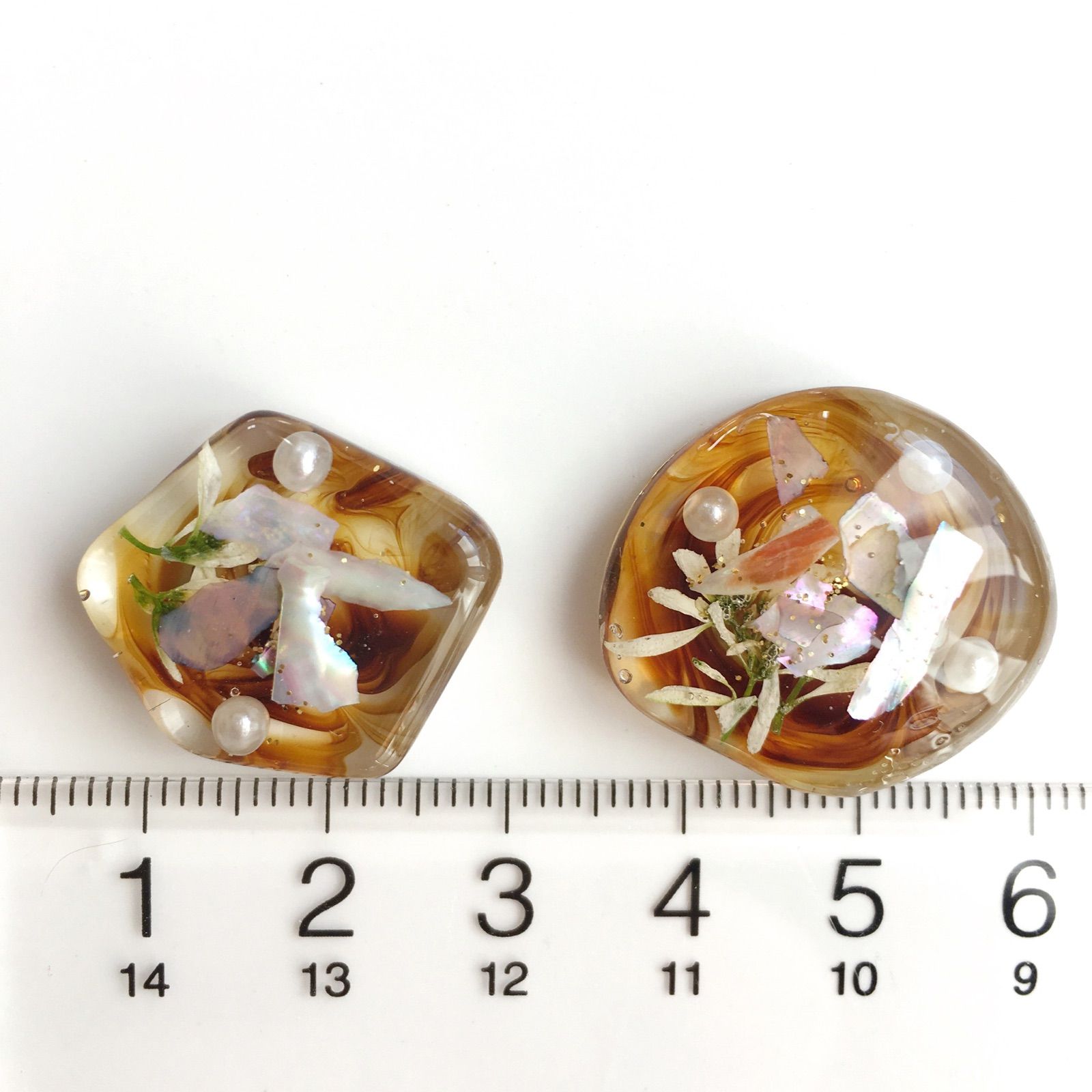 レジン　カボション　シェル　ピアス　ハンドメイド 151.しずく型べっ甲押し花シェルカボションレジンパーツ(8個