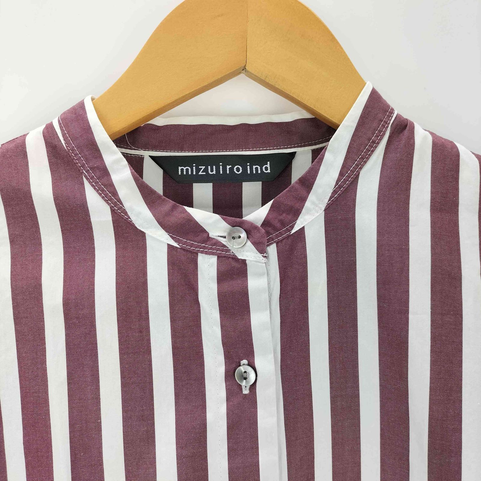 ミズイロインド mizuiro ind ストライプバンドカラーシャツワンピース