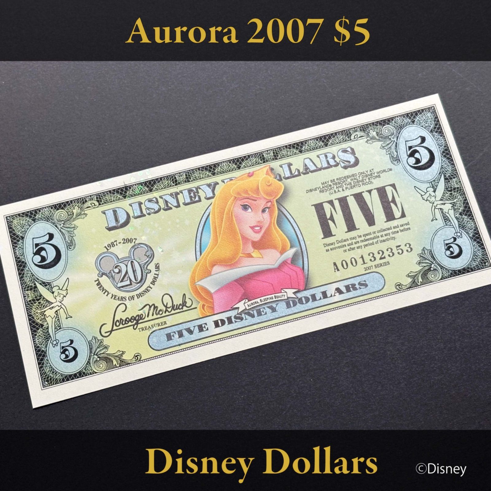 ディズニーダラー 2007年 5ドル オーロラ姫 シリーズA ディズニー