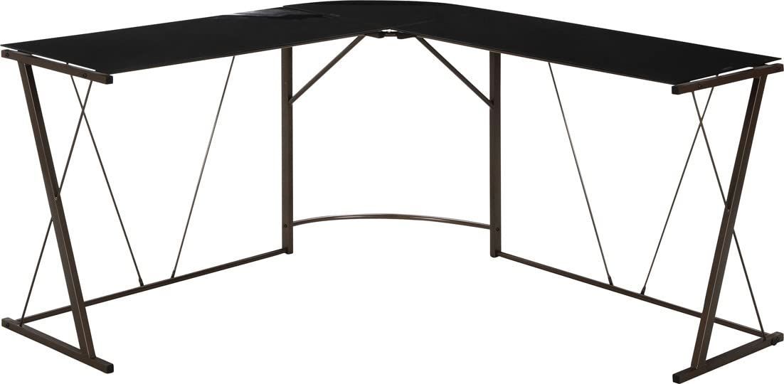 商品 パソコンデスク 幅141×奥行141×高さ75cm PC ブラック L字 強化ガラス 不二貿易 70392