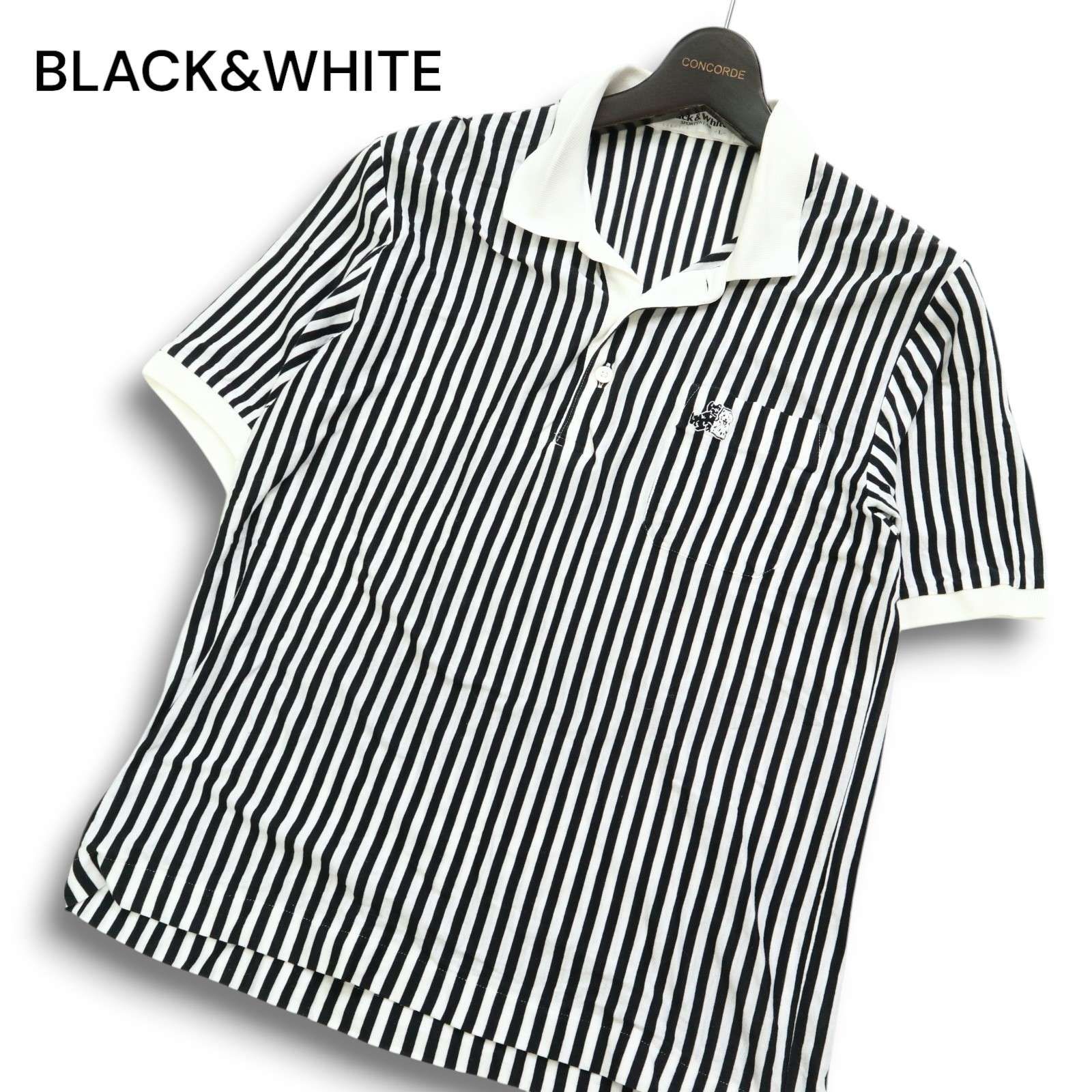 ブラック&ホワイト ゴルフ 半袖ポロシャツ 日本製 L 大きめ 美品】ブラックアンドホワイト 半袖ポロシャツ L ホワイト