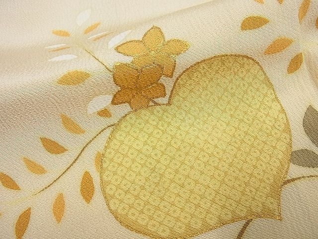 平和屋1■極上　 工芸キモノ野口　訪問着　駒刺繍　蔦の葉文　銀彩　逸品4s184