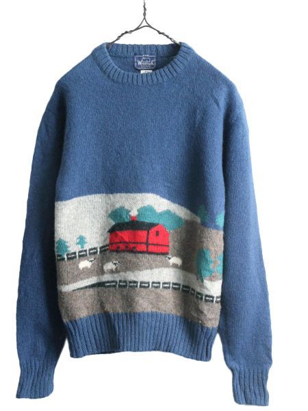 WOOLRICH - 80s ウールリッチ ヒツジ 絵柄 デザイン ニット セーター レディース M 古着 80年代 ヴィンテージ 紺タグ Woolrich ウール アニマル 旧タグ お得なクーポン配布中!】 80s ウールリッチ ヒツジ 絵柄