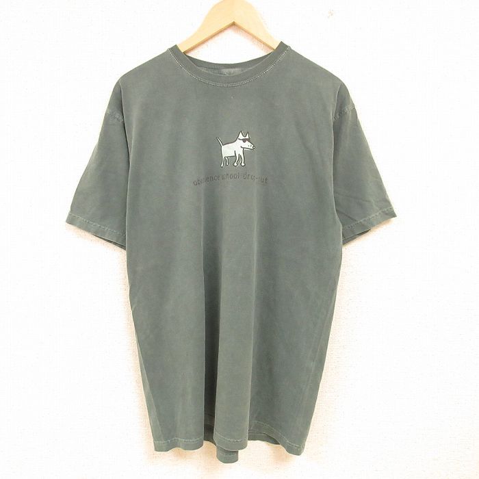 XL/古着 半袖 Tシャツ メンズ 犬 コットン クルーネック 緑 グリーン