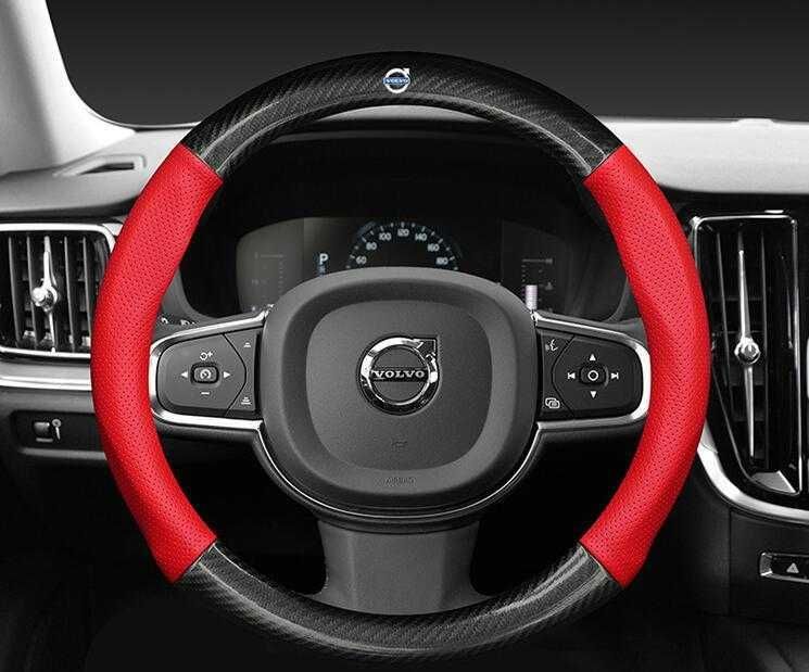 02新品ボルボ VOLVO ハンドルカバー炭素繊維ステアリングカバー