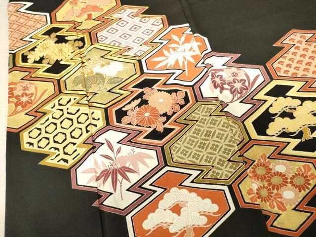 平和屋着物□豪華黒留袖 駒刺繍 吉祥御所車花文 金彩 正絹 逸品