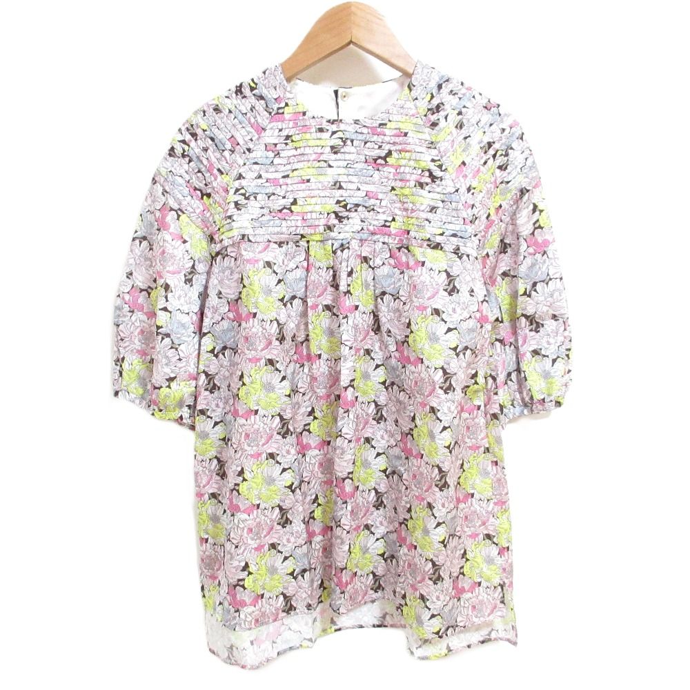 ドゥロワー取扱 リエ RHIE 花柄ブラウス 美品 Drawer ドゥロワー 花柄 ハーフスリーブ コットンシルク