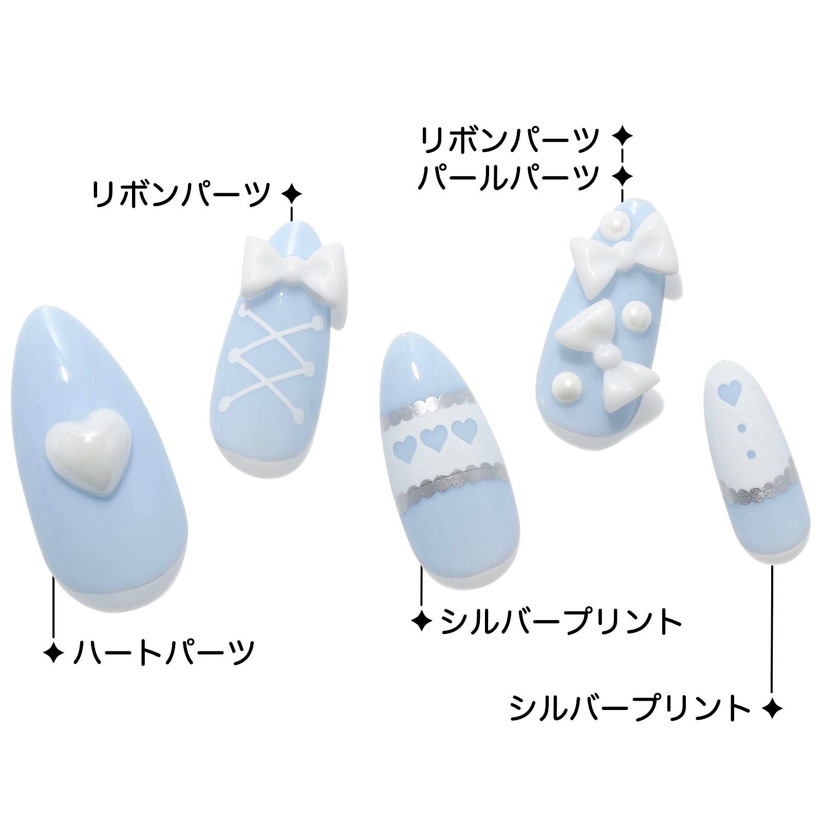 【No.010】ネイルチップ♡地雷♡サブカル♡派手♡透明 水色ネイル 現品 即購入可 サブカル グラデーション 透明 ブルー 水色 地雷