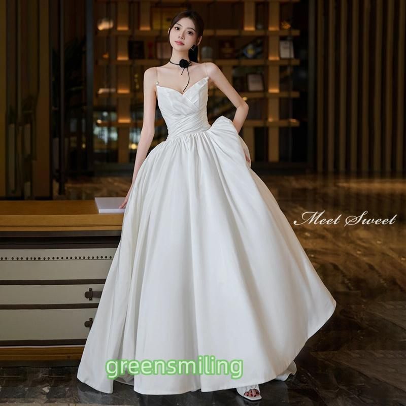 ウェディングドレス ウエディングドレス ノースリーブ 二次会 結婚式 前撮り ブライダル ロングドレス 花嫁 プリンセスドレス Aラインドレ