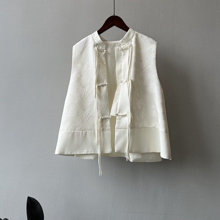 ベスト ジレ レディース 春 秋 夏 前開き トップス ボタン ノースリーブ 前開きベスト ゆったり 重ね着 レイヤード 無地 アウター 大人 お洒落 カジュアル 体型カバー ブラック 通勤 上品 紐 yanshuang 12