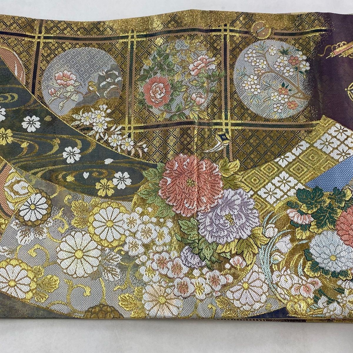袋帯 美品 名品 手先二通り 吉祥琳派扇面図 格天井絵集成 金糸 箔 金色 全通 正絹 【中古】 - メルカリ