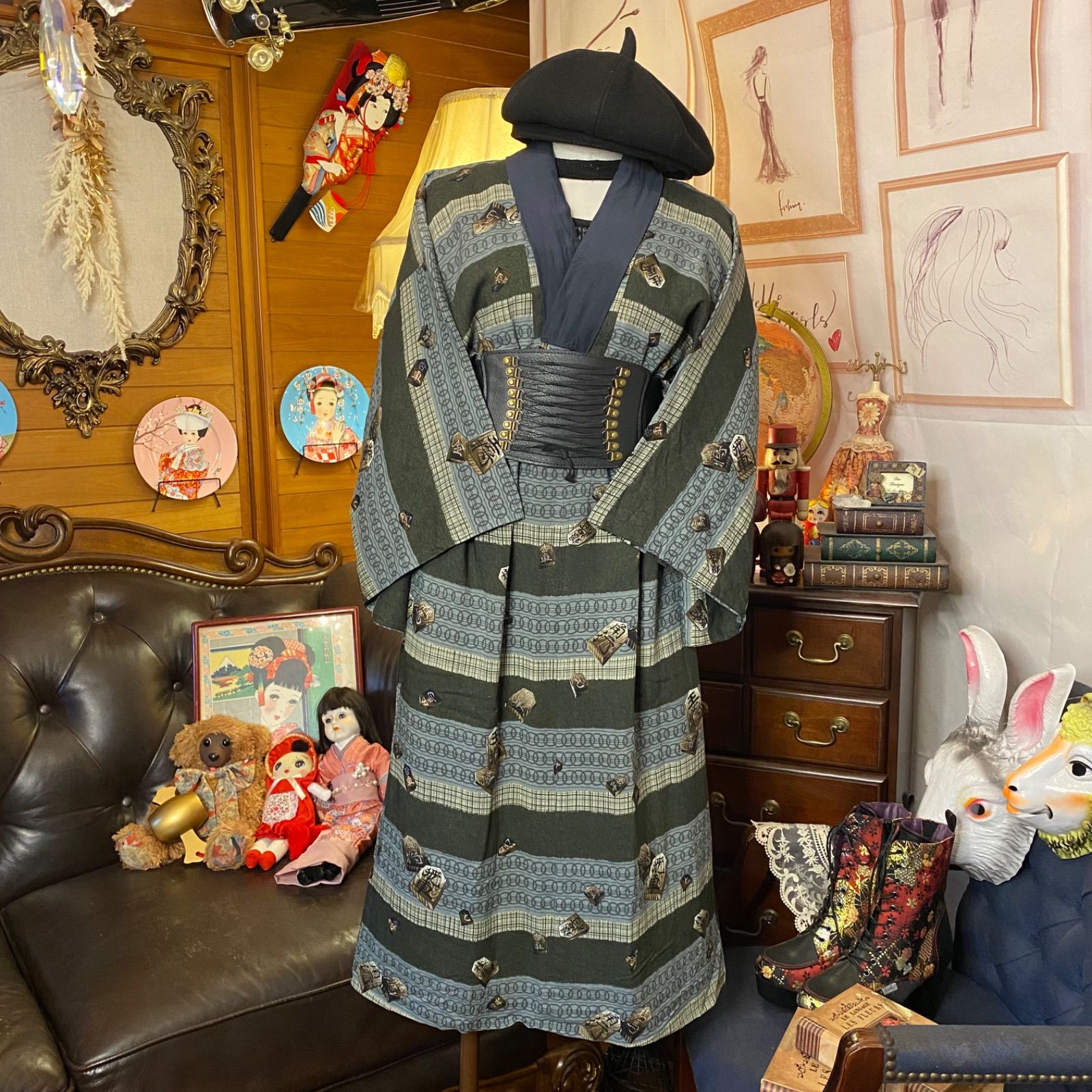 和洋折衷 長襦袢 ワンピース ドレス 着物 レトロ 古着 ユニセックス 和