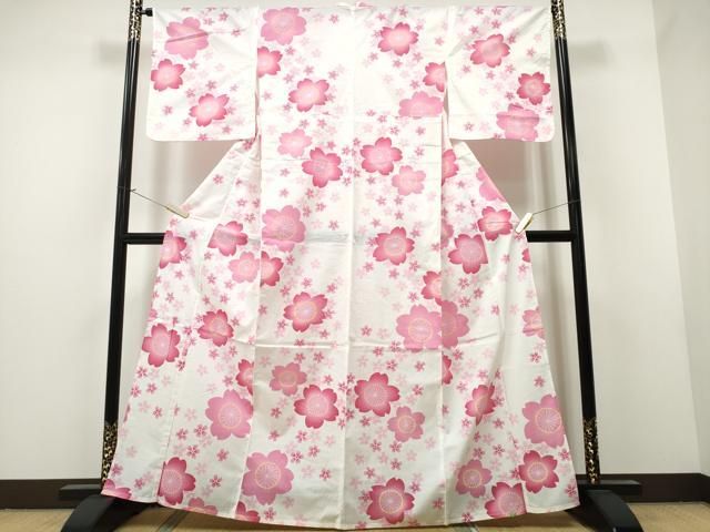平和屋着物∴夏物 浴衣 綿紅梅 舞桜 綿 CAAW1111ng