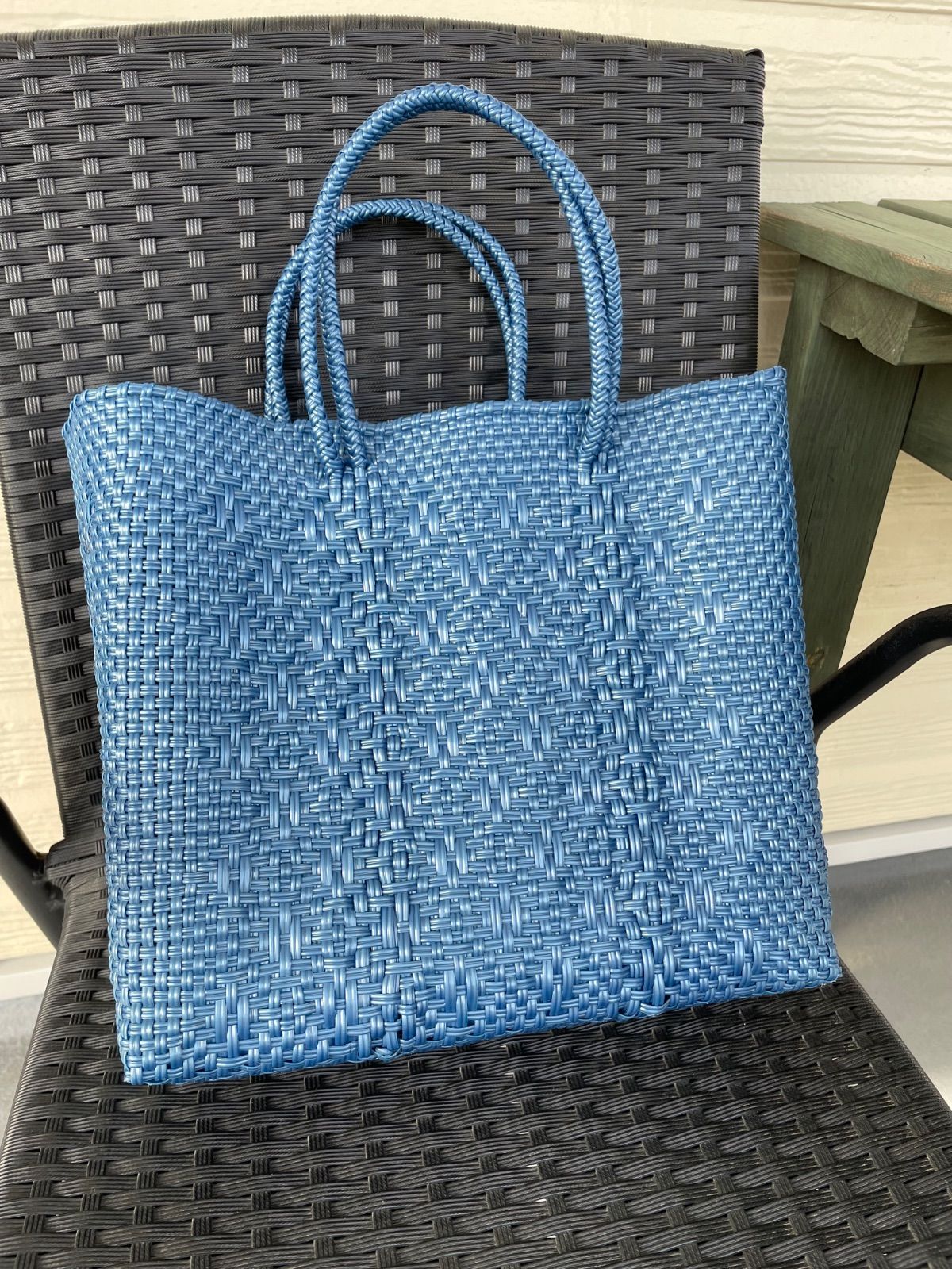 メキシコ製メルカドバッグSサイズ パールブルーロンボ編み
