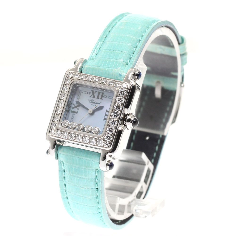 ショパール Chopard 27 8894-23 11 ハッピースポーツ スクエアミニ ダイヤベゼル 5Pダイヤ シェル文字盤 クォーツ レディース_911753