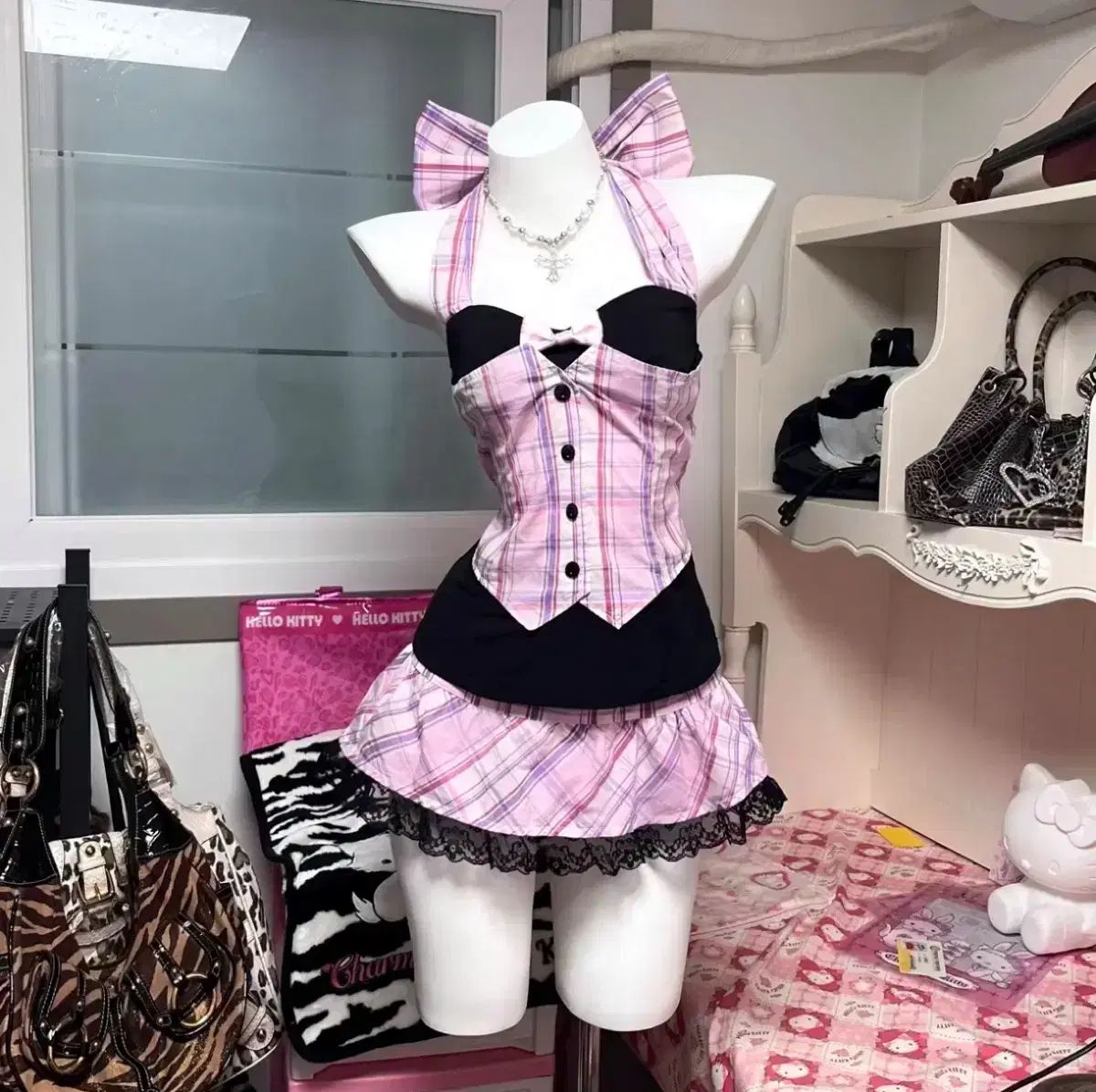 シロキティ MA RS MAZ マズ ひめ ロマンティック ガル ブラックピンク 白 チェック セットアップ ピンター