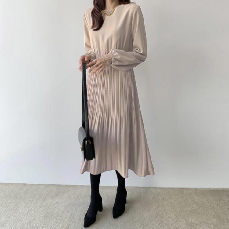 ワンピース プリーツワンピース ワンピ フ 長袖 秋 プリーツワンピース おしゃれ 夏 無地 春 ロング丈 ウエストベルト風 シンプル エレガント シフォンワンピース 20代 30代 4 dkhsh591999