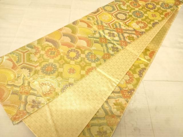 平和屋着物◎佐賀錦 六通柄袋帯 吉祥花文 金糸 正絹 逸品