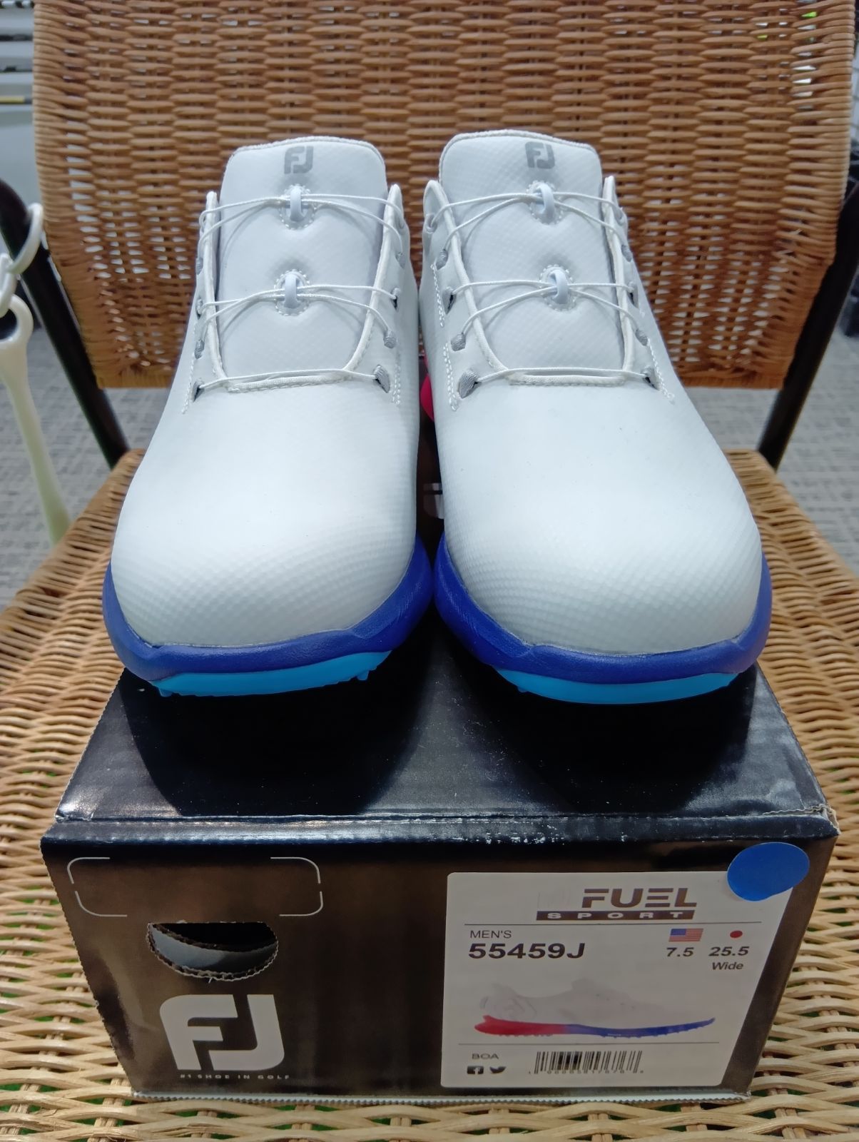 Sh フットジョイ｜FootJoy 25.5cm メンズ ゴルフシューズ MEN’S FJ フューエル スポーツ BOA W 3E相当 ホワイト×ブルー 55459 W075 浦安店