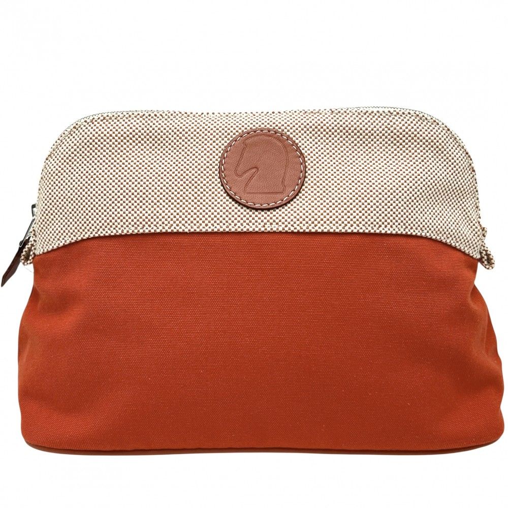 エルメス ポーチ レディース ボリードポーチMM サマルカンド アクセサリーポーチ コスメポーチ オレンジ 小物入れ HERMES コットン テラコッタ ベージュ シルバー金具 品