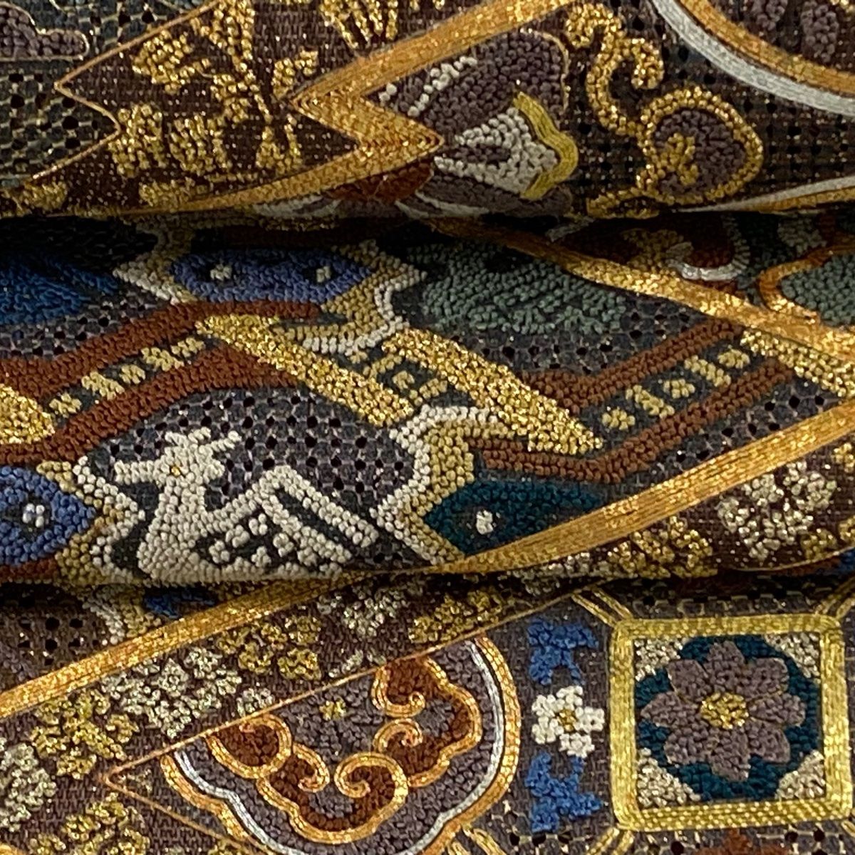 刺繍 袋帯 美品 110-23 袋帯 美品！正絹 着物 六通 汕頭刺繍】 特選