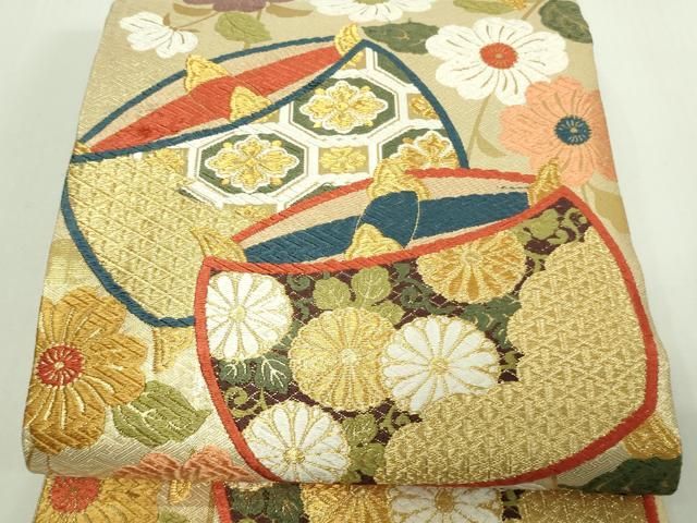 平和屋着物▽佐賀錦 六通柄袋帯 唐織 舞花文 金糸 正絹 逸品