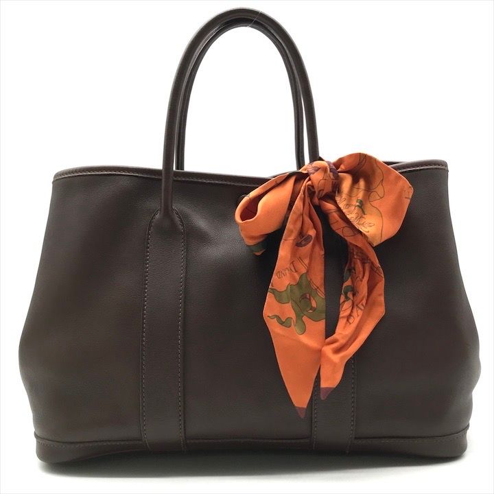 良品 HERMES エルメス ガーデンツイリー TPM レザー ハンド トート バッグ ブラウン シカク H刻印 a3890