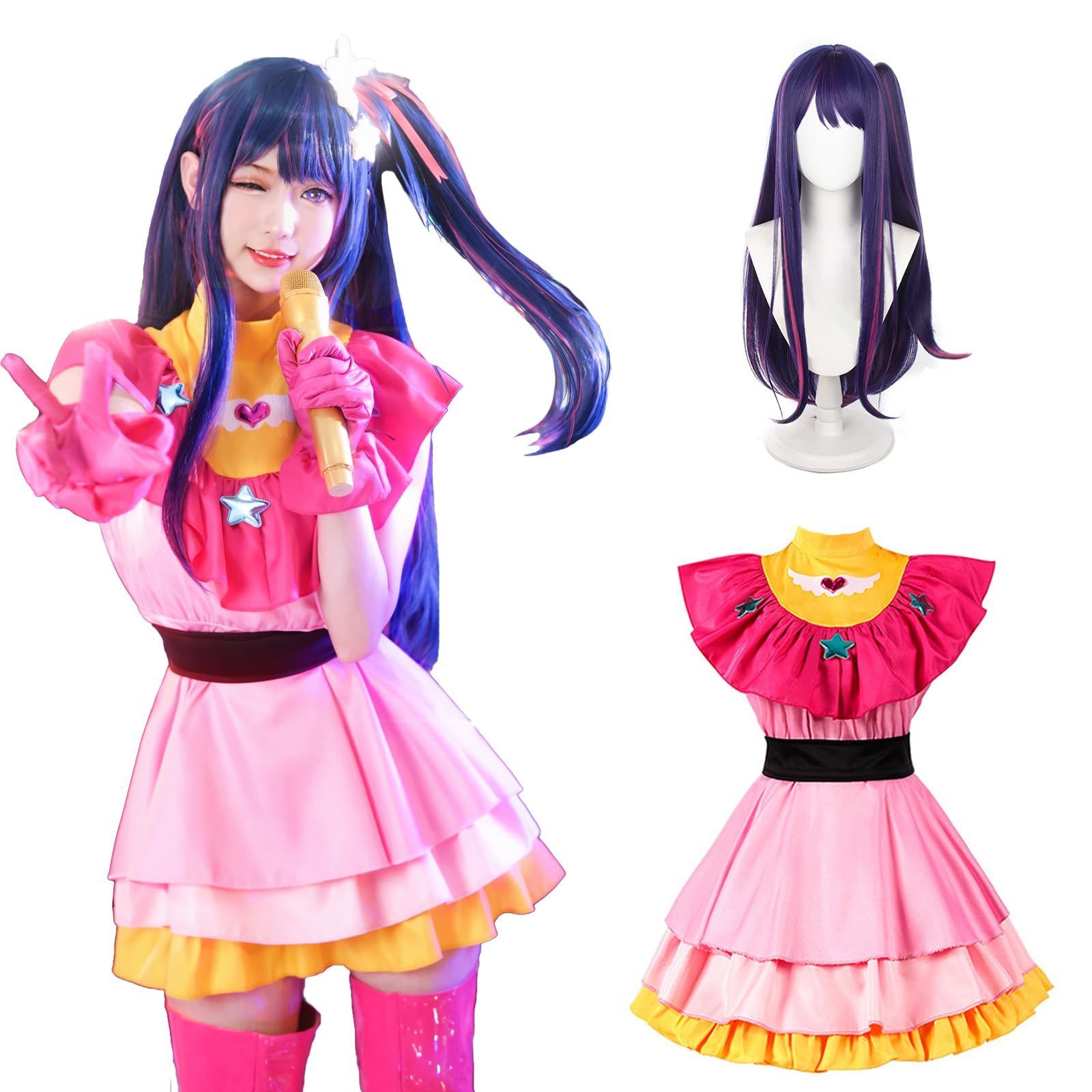 星野ルビー 有馬かな コスプレ 星野アクア アニメ コスプレ衣装 星野アイ マンガ コスチューム服 仮装 ウィッグ付き イベント フルセット ROLECOS コスチューム 大人用 CR 仮装 文化祭