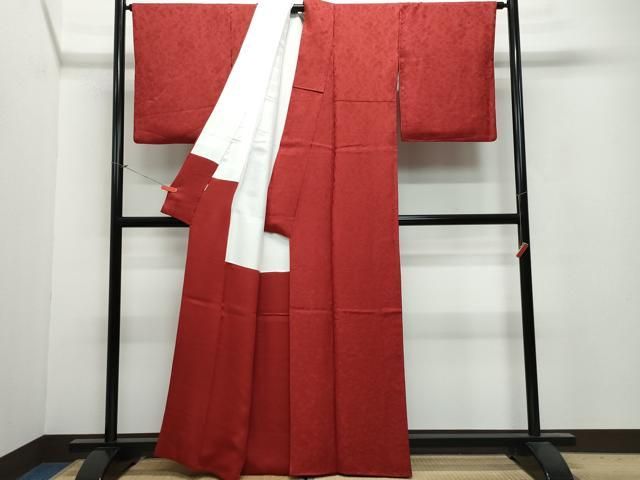 平和屋着物▽q上質な色無地 草花地紋 紅海老茶色 ますいわ屋扱い 正絹  