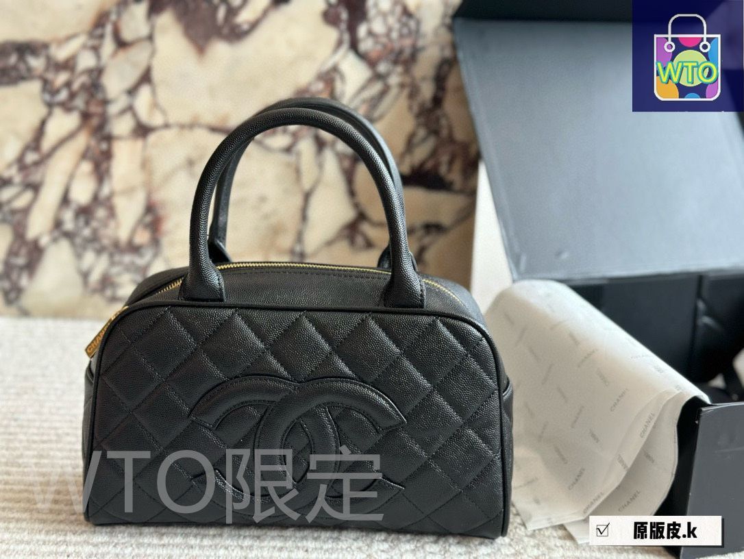 シャネル ヴィンテージ キャビア テッセル ボーリングバッグ CHANEL - シャネル CHANEL ミニボストンバッグ ボーリングバッグ
