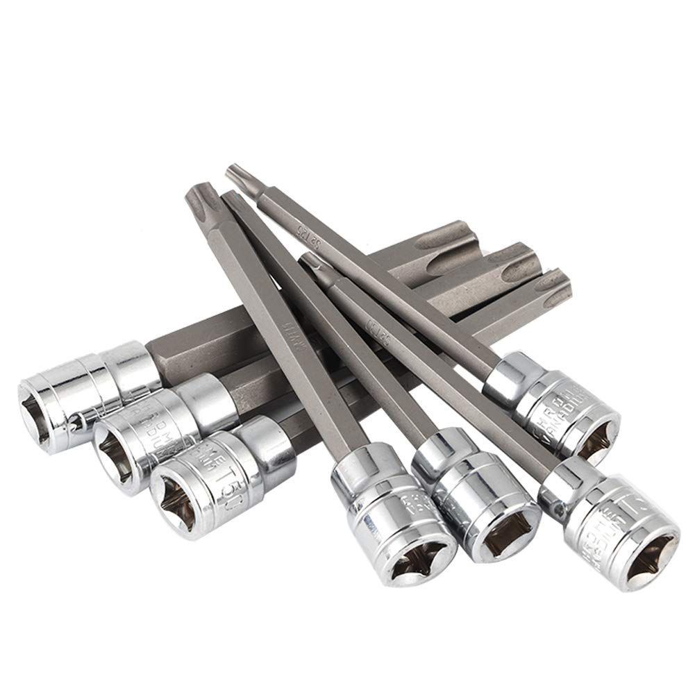 トルクスビットソケットセット トルクスレンチ 差込角 9.5mm 3/8インチ トルクス ロング ビットソケット スタービット T型 交換ビット 110mm 超長シャフト T25 T30 T40 T45 T50 T55 T60 7本セット 収納ボ
