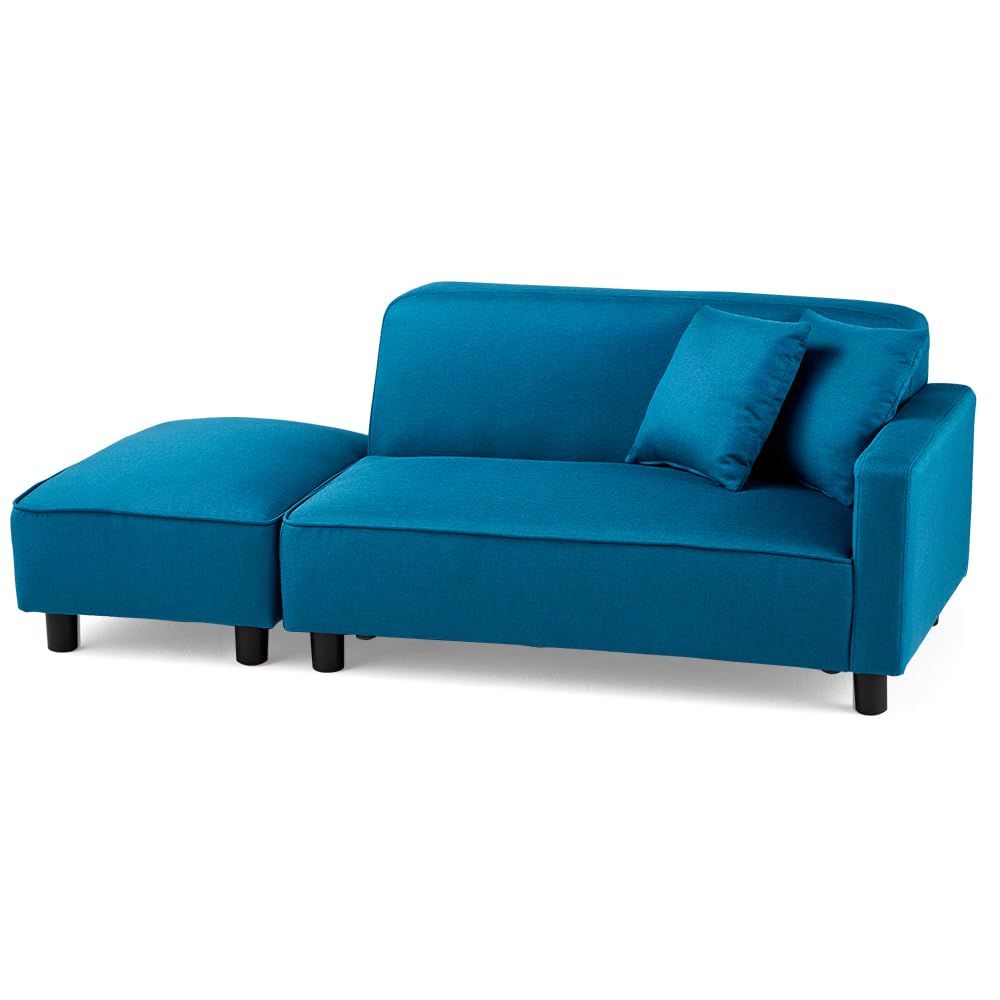 幅110cm カウチソファ オットマン クッション2個付き 2人掛け かんたん組立 レイアウト ソファ 自由 1人用にも アイリスプラザ ブルー