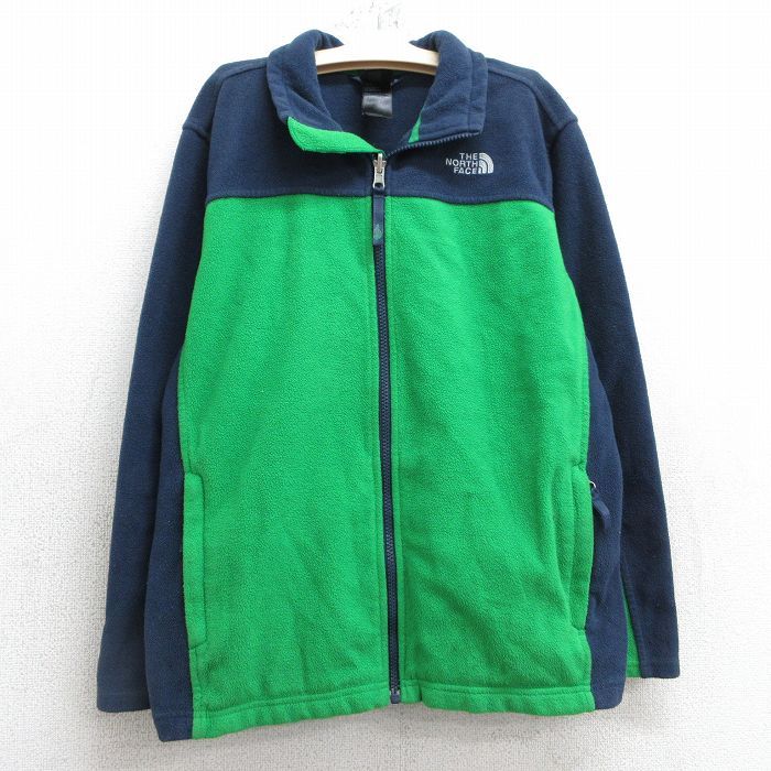 古着 ノースフェイス 長袖 フリース ジャケット キッズ ボーイズ 子供服 ワンポイントロゴ ツートンカラー 緑他 グリーン 25jan27
