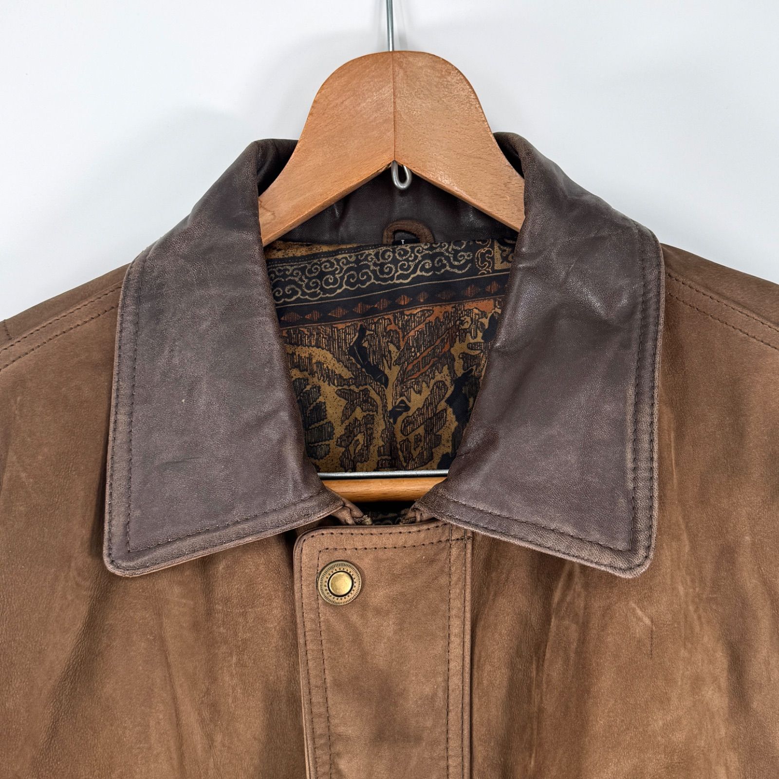 ［古着］アメカジ　ブラウンレザージャケット レザージャケット ボアカラー着脱可！ A-2 古着 アメカジ ブルゾン 本