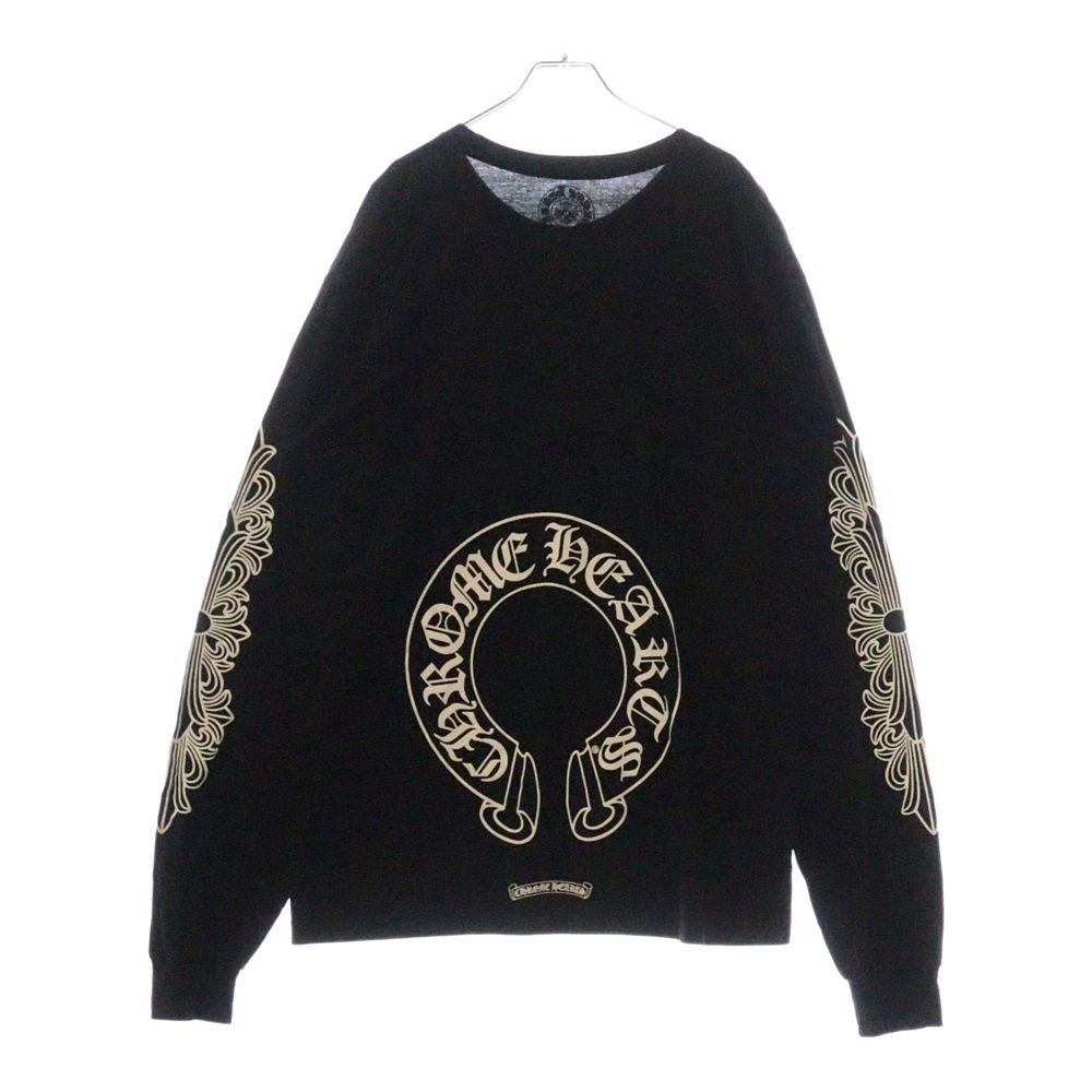 CHROME HEARTS クロムハーツ FLRL CRS HORSESHOE L|S バックホースシュー 袖フローラル ロングスリーブカットソー 長袖Tシャツ ロンT ブラック