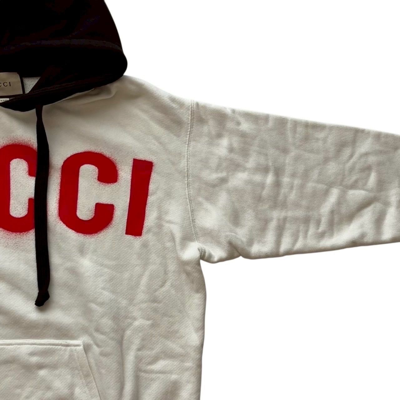 GUCCI グッチ パーカー 白 黒 ビックロゴ ポケット フード メンズ S 